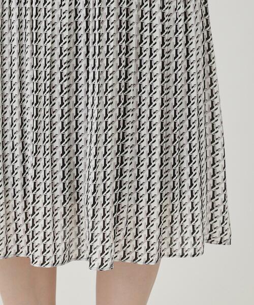 セール】【ボウ取外し可】幾何柄プリーツワンピース（ワンピース