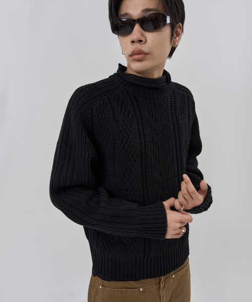 NUAKLE(ヌアクル)の「(m) アランケーブルニット_ブラック(ニット/セーター・メンズ・その他・2/1)」の1枚目の写真