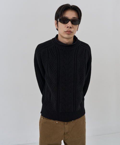 NUAKLE(ヌアクル)の「(m) アランケーブルニット_ブラック(ニット/セーター・メンズ・その他・2/1)」の2枚目の写真