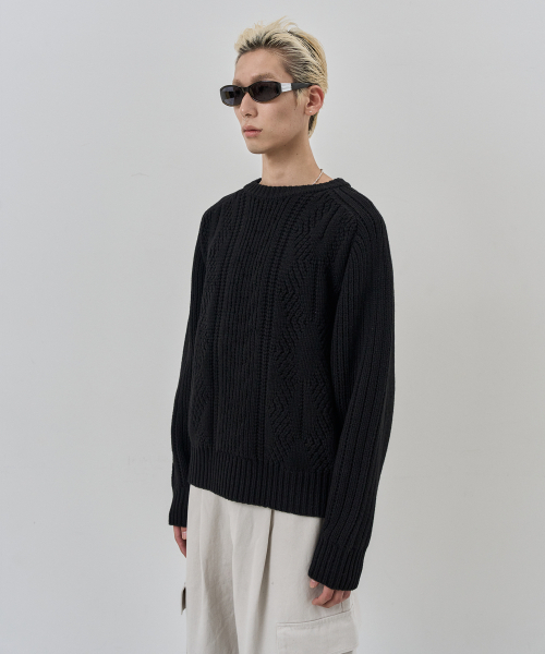 NUAKLE(ヌアクル)の「(m) アランケーブルニット_ブラック(ニット/セーター・メンズ・その他・2/1)」の4枚目の写真