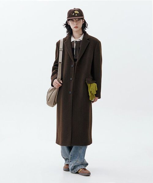 MUSINSA STANDARD（ムシンサスタンダード）の「カシミヤブレンドダディショルダーシングルロングコート[バロックブラウン]（チェスターコート・メンズ・その他・MEDIUM/LARGE/X-LARGE/XX-LARGE）」の11枚目の写真