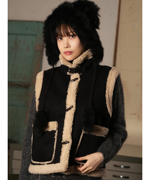 THE GREEN LAB（ザグリーンラボ）の「FAUX ムートンベスト [ブラック]（ムートンコート）」