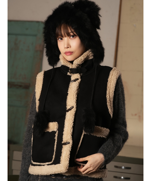 セール】FAUX ムートンベスト [ブラック]（ムートンコート）｜THE