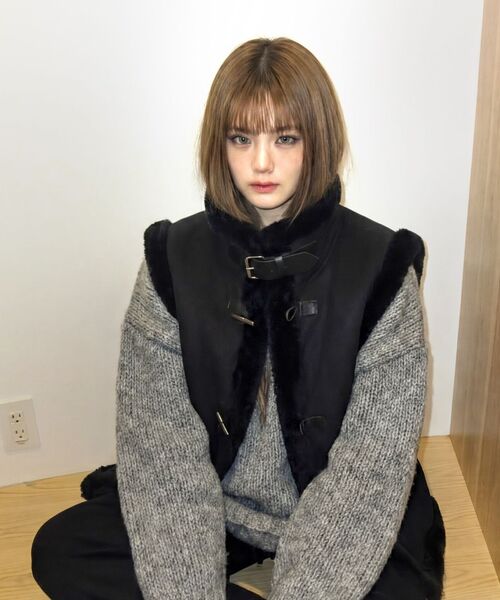 THE GREEN LAB（ザグリーンラボ）の「FAUX ムートンベスト [ブラック]（ムートンコート・レディース・その他・FREE）」の13枚目の写真