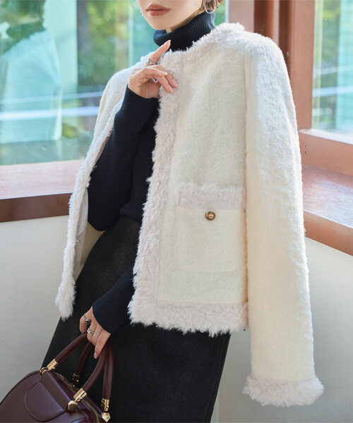 KOBE LETTUCE（コウベレタス）の「ノーカラーボアトリムジャケット