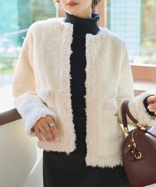 KOBE LETTUCE（コウベレタス）の「ノーカラーボアトリムジャケット