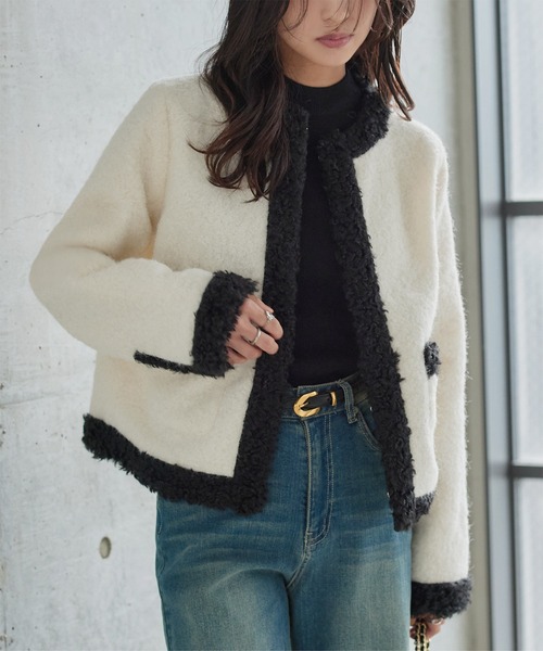 KOBE LETTUCE（コウベレタス）の「ノーカラーボアトリムジャケット