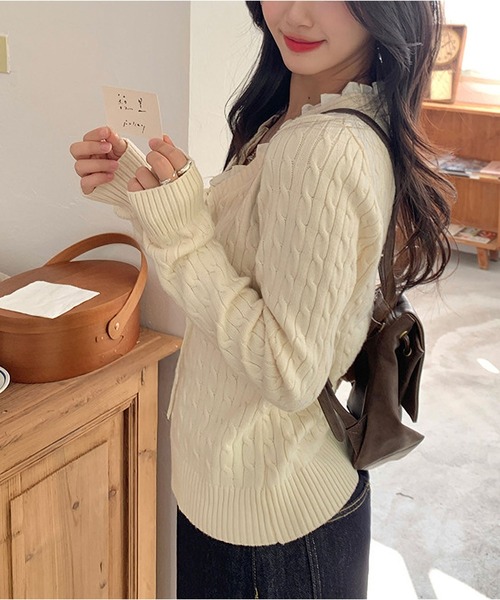 MAISON DE THERESE(メゾン ド テレーズ)の「Vネック ケーブル インナー リボン(ニット/セーター・レディース・アイボリー/レッド/ネイビー・FREE)」の20枚目の写真