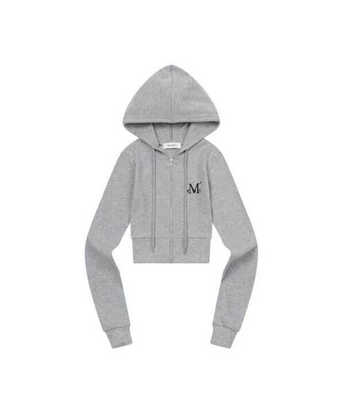 MUCENT(ムセント)の「ジニュセットアップスリムフィットクロップフードジップアップ(3カラー)(パーカー・レディース・ホワイト/ブラック/グレー・FREE)」の3枚目の写真