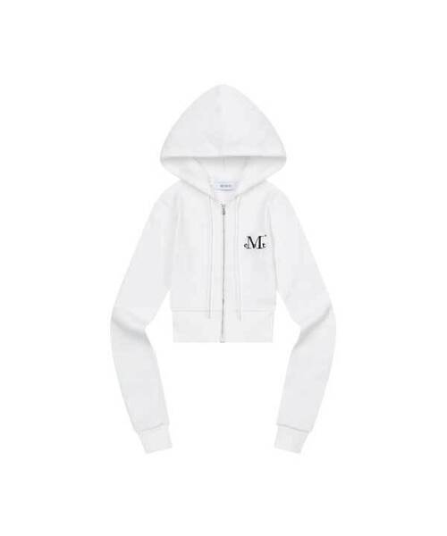MUCENT(ムセント)の「ジニュセットアップスリムフィットクロップフードジップアップ(3カラー)(パーカー・レディース・ホワイト/ブラック/グレー・FREE)」の2枚目の写真