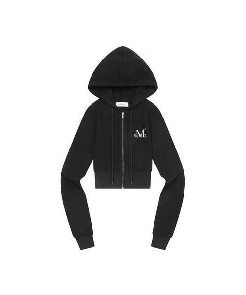 MUCENT(ムセント)の「ジニュセットアップスリムフィットクロップフードジップアップ(3カラー)(パーカー・レディース・ホワイト/ブラック/グレー・FREE)」の1枚目の写真