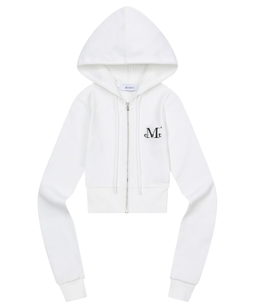 MUCENT(ムセント)の「ジニュセットアップスリムフィットクロップフードジップアップ(3カラー)(パーカー・レディース・ホワイト/ブラック/グレー・FREE)」の14枚目の写真
