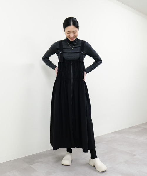 DOLLUPOOPS（ドールアップウップス）の「ギャザーフロントジップジャンパースカート（ジャンパースカート・レディース・ブラック/ライトベージュ・FREE）」の7枚目の写真