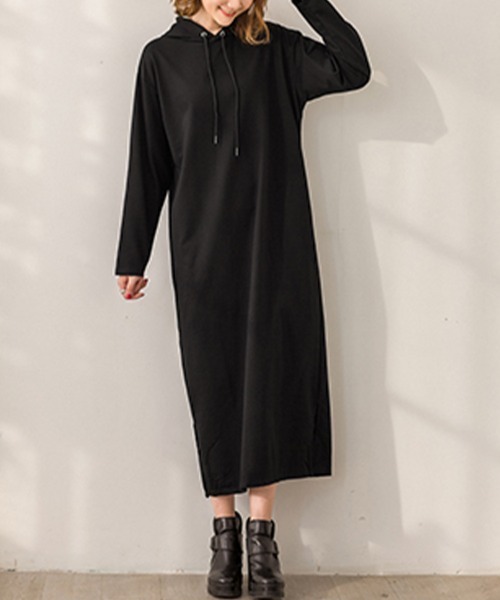 SallyLunn(サリーラン)の「シンプルフードスウェットワンピース(ワンピース・レディース・ブラウン/ブラック/ベージュ/カーキ・LARGE/MEDIUM)」の13枚目の写真