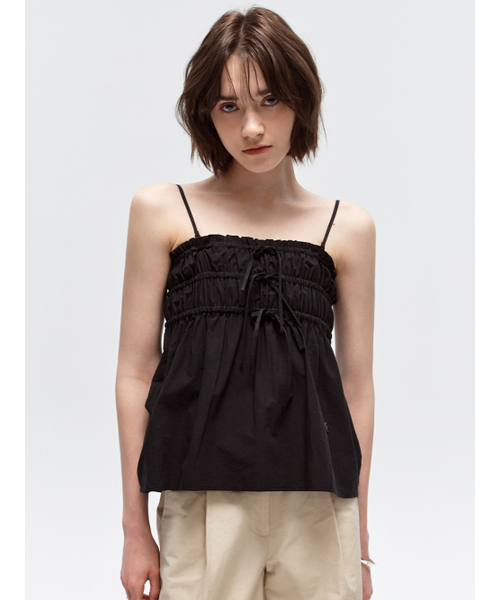 CITYBREEZE（シティブリーズ）の「シャーリングリボンスリーブレストップス_ブラック（Tシャツ/カットソー・レディース・ブラック・FREE）」の2枚目の写真