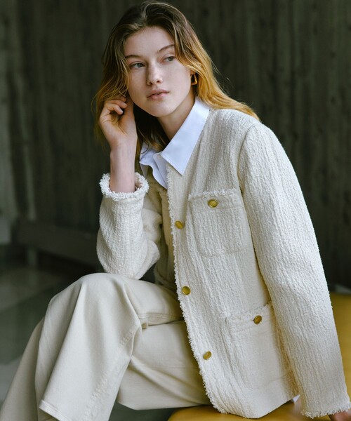 size SHORTあり］Bisentino ノーカラー ジャケット（ノーカラー