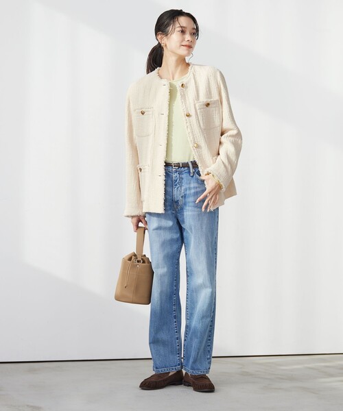 green label relaxing（グリーンレーベルリラクシング）の「［size SHORTあり］Bisentino ノーカラー ジャケット（ノーカラージャケット・レディース・ナチュラル/ネイビー・SHORT/36/38）」の6枚目の写真