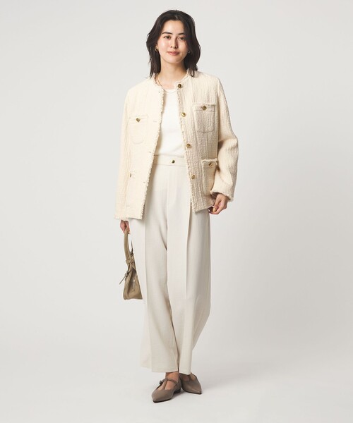 green label relaxing（グリーンレーベルリラクシング）の「［size SHORTあり］Bisentino ノーカラー ジャケット（ノーカラージャケット・レディース・ナチュラル/ネイビー・SHORT/36/38）」の10枚目の写真