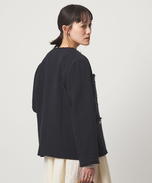 green label relaxing（グリーンレーベルリラクシング）の「［size SHORTあり］Bisentino ノーカラー ジャケット（ノーカラージャケット・レディース・ナチュラル/ネイビー・SHORT/36/38）」の14枚目の写真