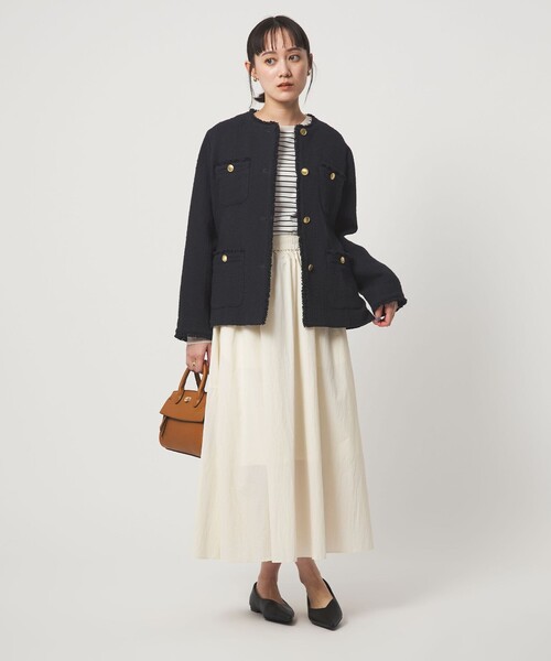 green label relaxing（グリーンレーベルリラクシング）の「［size SHORTあり］Bisentino ノーカラー ジャケット（ノーカラージャケット・レディース・ナチュラル/ネイビー・SHORT/36/38）」の15枚目の写真