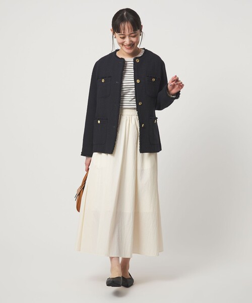 green label relaxing（グリーンレーベルリラクシング）の「［size SHORTあり］Bisentino ノーカラー ジャケット（ノーカラージャケット・レディース・ナチュラル/ネイビー・SHORT/36/38）」の16枚目の写真