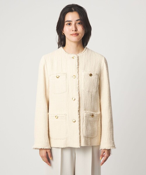 green label relaxing（グリーンレーベルリラクシング）の「［size SHORTあり］Bisentino ノーカラー ジャケット（ノーカラージャケット・レディース・ナチュラル/ネイビー・SHORT/36/38）」の20枚目の写真