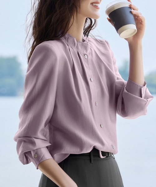 ReRe(リリ)の「スタンドカラーギャザーブラウス(シャツ/ブラウス・レディース・グレー/パープル・X-LARGE/MEDIUM/LARGE)」の3枚目の写真