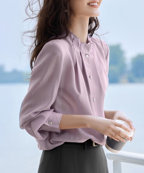 ReRe(リリ)の「スタンドカラーギャザーブラウス(シャツ/ブラウス・レディース・グレー/パープル・X-LARGE/MEDIUM/LARGE)」の4枚目の写真