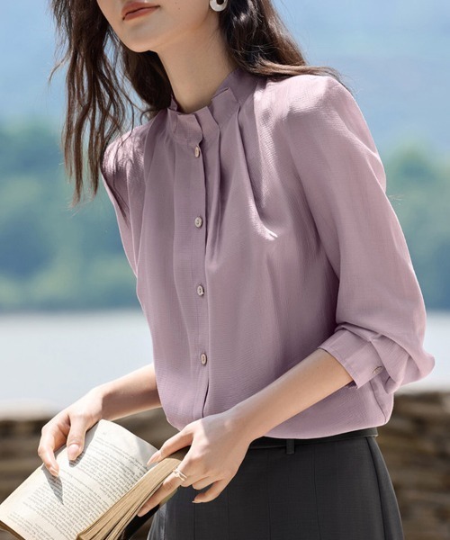 ReRe(リリ)の「スタンドカラーギャザーブラウス(シャツ/ブラウス・レディース・グレー/パープル・X-LARGE/MEDIUM/LARGE)」の5枚目の写真