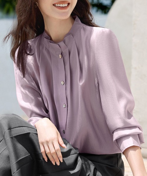 ReRe(リリ)の「スタンドカラーギャザーブラウス(シャツ/ブラウス・レディース・グレー/パープル・X-LARGE/MEDIUM/LARGE)」の6枚目の写真