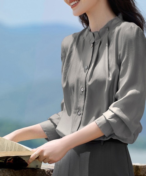 ReRe(リリ)の「スタンドカラーギャザーブラウス(シャツ/ブラウス・レディース・グレー/パープル・X-LARGE/MEDIUM/LARGE)」の9枚目の写真
