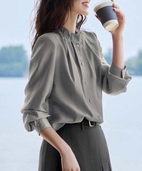 ReRe(リリ)の「スタンドカラーギャザーブラウス(シャツ/ブラウス・レディース・グレー/パープル・X-LARGE/MEDIUM/LARGE)」の10枚目の写真