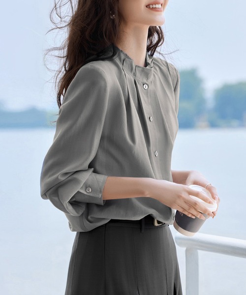 ReRe(リリ)の「スタンドカラーギャザーブラウス(シャツ/ブラウス・レディース・グレー/パープル・X-LARGE/MEDIUM/LARGE)」の12枚目の写真