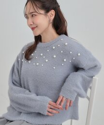 大人きらめく ふわふわパール調ニット