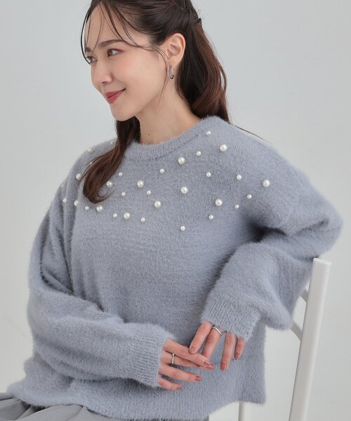 Cutie Blonde（キューティーブロンド）の「大人きらめく ふわふわパール調ニット（ニット/セーター・レディース・オフホワイト/ダークグレー/ライトブルー・00）」の3枚目の写真