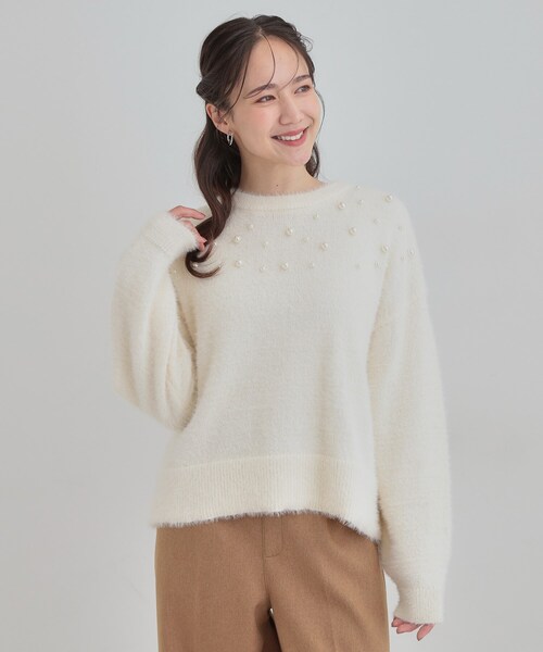 Cutie Blonde（キューティーブロンド）の「大人きらめく ふわふわパール調ニット（ニット/セーター・レディース・オフホワイト/ダークグレー/ライトブルー・00）」の20枚目の写真