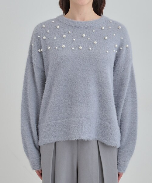 Cutie Blonde（キューティーブロンド）の「大人きらめく ふわふわパール調ニット（ニット/セーター・レディース・オフホワイト/ダークグレー/ライトブルー・00）」の8枚目の写真