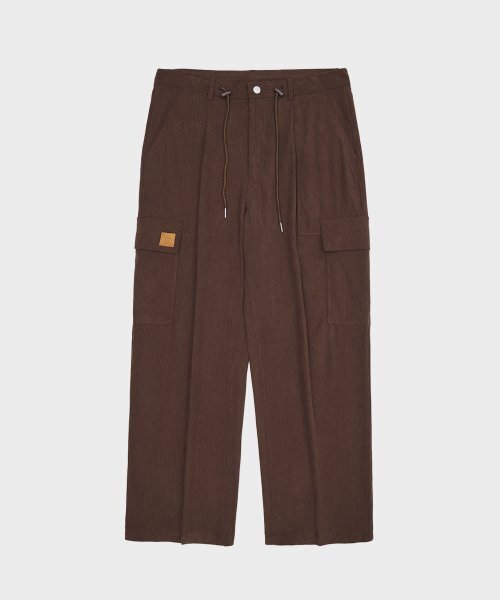 Corduroy cargo one-tuck wide pants brown
