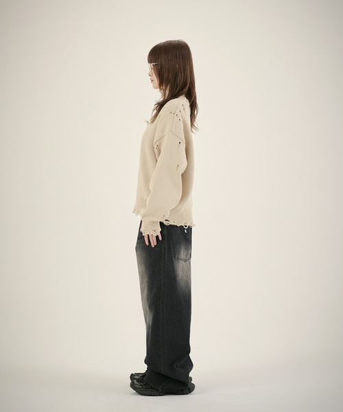 MSG（エムエスジー）の「ルーズシルエットダメージスプリングニットプルオーバー（ニット/セーター・メンズ・ブラック系1/レッド/ブラック系/ベージュ/カモフラージュ・S/M/L/XL）」の8枚目の写真