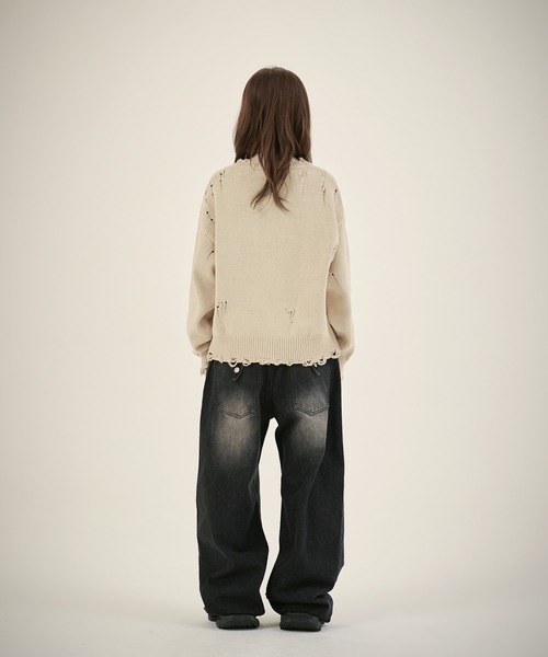 MSG（エムエスジー）の「ルーズシルエットダメージスプリングニットプルオーバー（ニット/セーター・メンズ・ブラック系1/レッド/ブラック系/ベージュ/カモフラージュ・S/M/L/XL）」の9枚目の写真