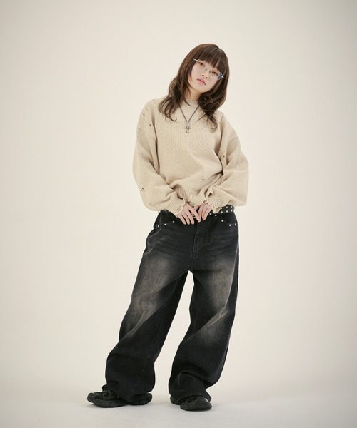 MSG（エムエスジー）の「ルーズシルエットダメージスプリングニットプルオーバー（ニット/セーター・メンズ・ブラック系1/レッド/ブラック系/ベージュ/カモフラージュ・S/M/L/XL）」の10枚目の写真