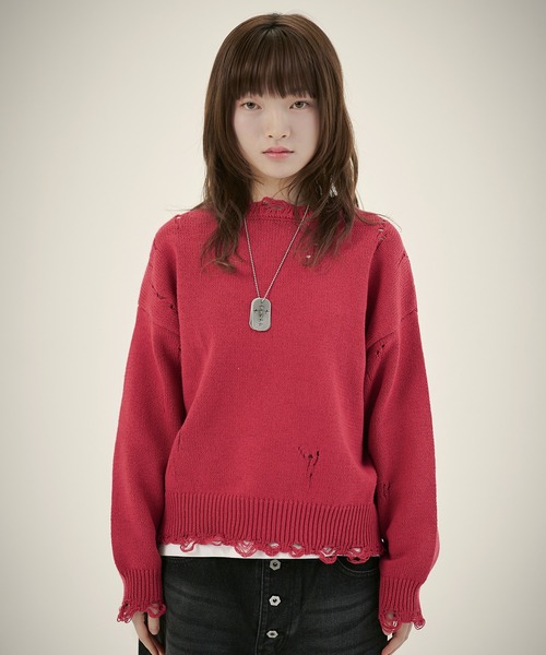 MSG（エムエスジー）の「ルーズシルエットダメージスプリングニットプルオーバー（ニット/セーター・メンズ・ブラック系1/レッド/ブラック系/ベージュ/カモフラージュ・S/M/L/XL）」の14枚目の写真