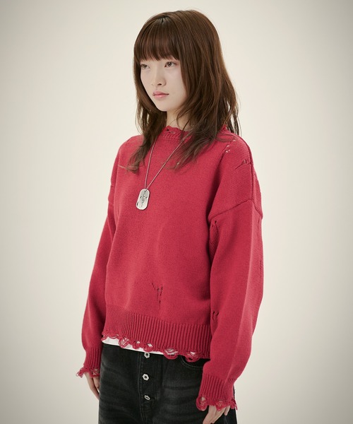 MSG（エムエスジー）の「ルーズシルエットダメージスプリングニットプルオーバー（ニット/セーター・メンズ・ブラック系1/レッド/ブラック系/ベージュ/カモフラージュ・S/M/L/XL）」の15枚目の写真