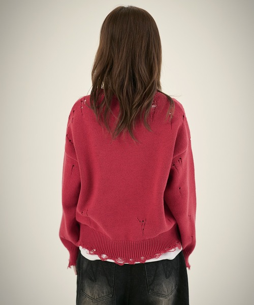 MSG（エムエスジー）の「ルーズシルエットダメージスプリングニットプルオーバー（ニット/セーター・メンズ・ブラック系1/レッド/ブラック系/ベージュ/カモフラージュ・S/M/L/XL）」の17枚目の写真