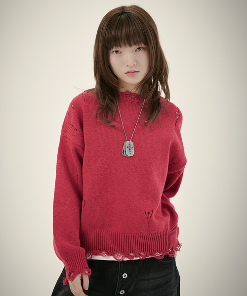 MSG（エムエスジー）の「ルーズシルエットダメージスプリングニットプルオーバー（ニット/セーター・メンズ・ブラック系1/レッド/ブラック系/ベージュ/カモフラージュ・S/M/L/XL）」の18枚目の写真