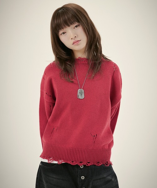 MSG（エムエスジー）の「ルーズシルエットダメージスプリングニットプルオーバー（ニット/セーター・メンズ・ブラック系1/レッド/ブラック系/ベージュ/カモフラージュ・S/M/L/XL）」の20枚目の写真