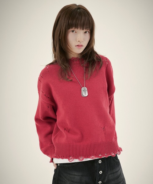 MSG（エムエスジー）の「ルーズシルエットダメージスプリングニットプルオーバー（ニット/セーター・メンズ・ブラック系1/レッド/ブラック系/ベージュ/カモフラージュ・S/M/L/XL）」の21枚目の写真