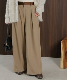 en CAnAF（エンカナフ）の「【美シルエットが叶う大人のタックパンツ】ヴィンテージ サテン ベルト タック ワイド パンツ（スラックス）」