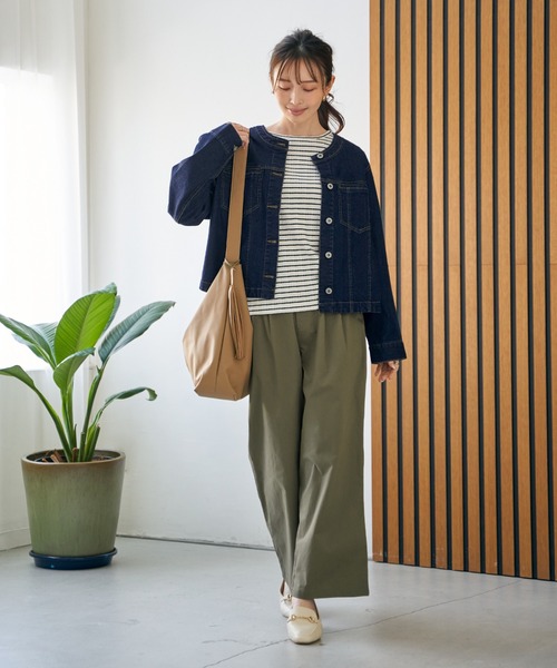 ikka（イッカ）の「デニム／チノワイドパンツ（チノパンツ・レディース・ブラック/ベージュ/ネイビー/カーキ・M/L）」の14枚目の写真