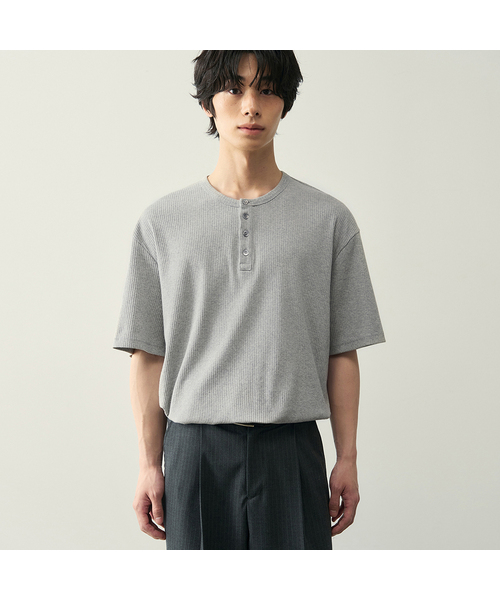 ROTEMBER（ローテンバー）の「リブヘンリーネックハーフTシャツ [5 COLOR]（Tシャツ/カットソー・メンズ・ホワイト/ブラック/ネイビー/グレー/チャコール・MEDIUM/LARGE/X-LARGE）」の3枚目の写真